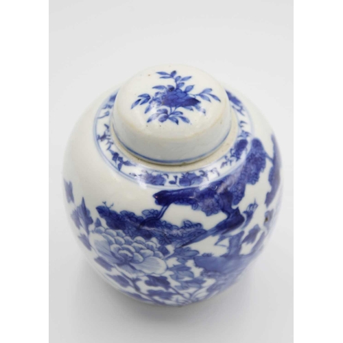 353 - A Chinese blue and white porcelain ginger jar, 19th century. With a bird perched in a flowering tree... 