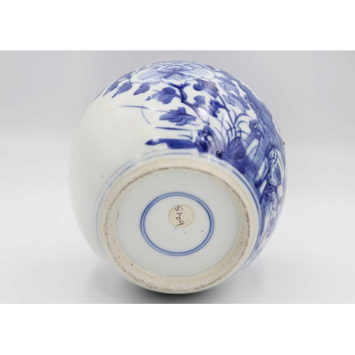 353 - A Chinese blue and white porcelain ginger jar, 19th century. With a bird perched in a flowering tree... 