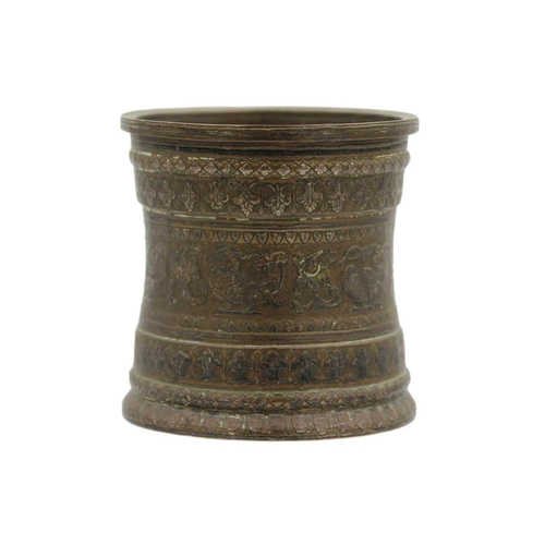 369 - A Chinese bronze and silver overlaid brush pot, Qing Dynasty, 18th century. Decorated with mandarin ... 