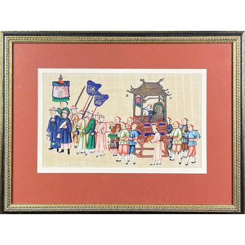 39 - Two Chinese pith paintings, 19th century. Each depicting a procession, framed and glazed, 37 x 49cm,... 