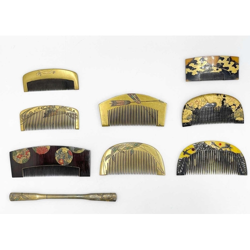 424 - A Japanese gold lacquer comb, Meiji period. Decorated in relief with a dragon, 4.5 x 9cm; a 1920's b... 