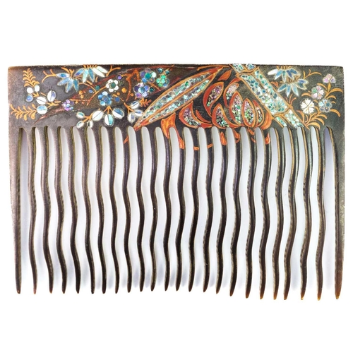 437 - Four Japanese lacquer combs, signed, A Japanese lacquer hair slide, signed; eight various Japanese k... 