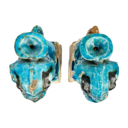 44 - Two Chinese turquoise pottery dogs of fo joss stick holders, Ming Dynasty. Height 17cm, width 5.5cm,... 