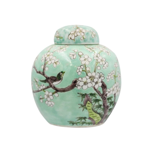 440 - A Chinese prunus pattern ginger jar and cover, late 19th century. With a light green ground, height ... 