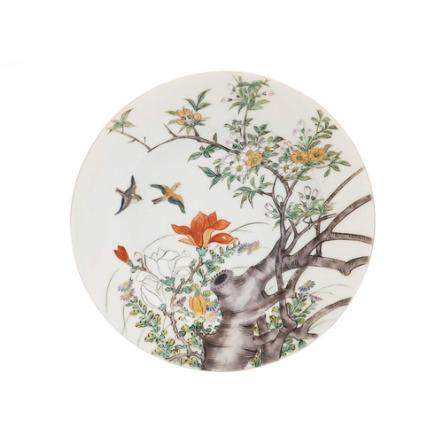 444 - Two Chinese famille verte porcelain plates, early 20th century. Diameter 18.5cm. (2)