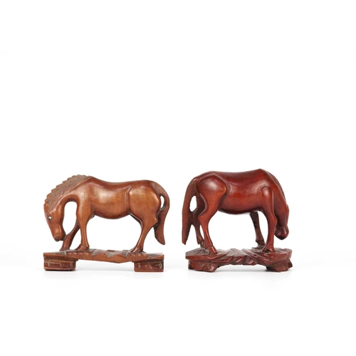 454 - Five Chinese carved wood models of horses, early 20th century. Largest height 12cm, largest length 1... 