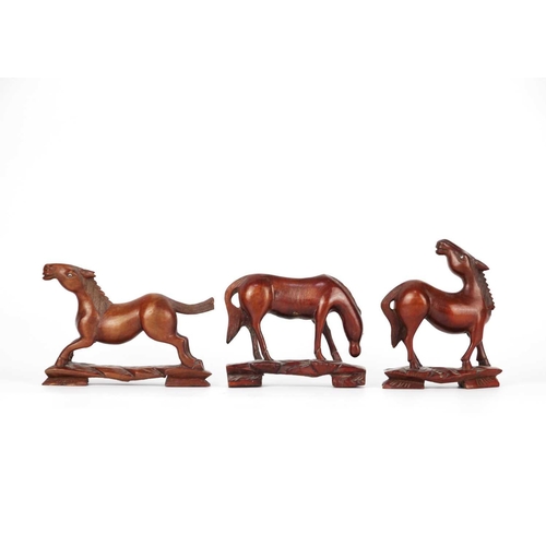 454 - Five Chinese carved wood models of horses, early 20th century. Largest height 12cm, largest length 1... 