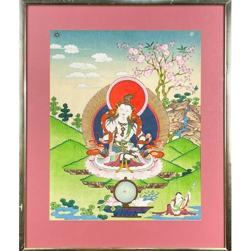 462 - Two Tibetan Thangka style paintings, 20th century. Each framed and glazed, images sizes 46 x 42cm an... 