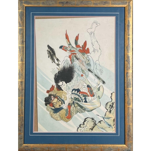 463 - A Chinese Contemporary painting of a single figure. With a central circle motif, framed and glazed, ... 