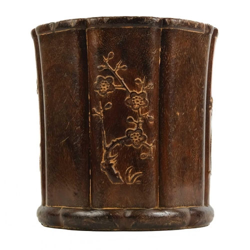 470 - A Chinese hardwood bitong (brush pot), 19th century. .The circular body with eight panels decorated ... 