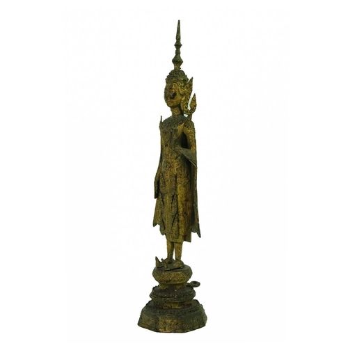 54 - A Thai gilt bronze standing Buddha in royal attire, 18th/19th century. With left hand raised and sta... 