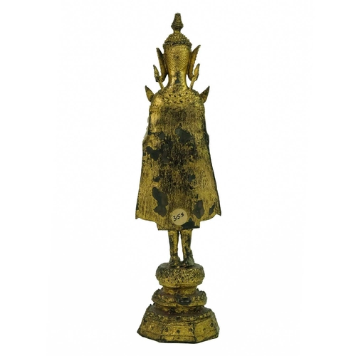 55 - A Thai gilt bronze standing Buddha in royal attire, 18th/19th century. With both hands raised and st... 