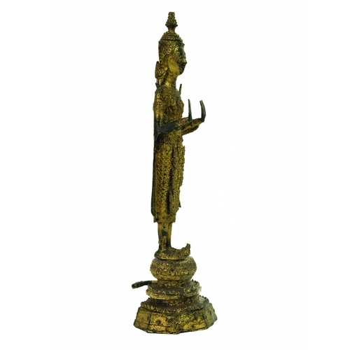 55 - A Thai gilt bronze standing Buddha in royal attire, 18th/19th century. With both hands raised and st... 