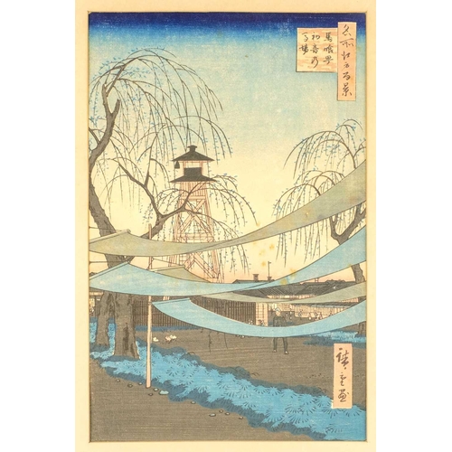 601 - After Utagawa Hiroshige, (1797-1858) Japanese woodblock print. 'Hatsune Riding Ground at Bakurocho',... 