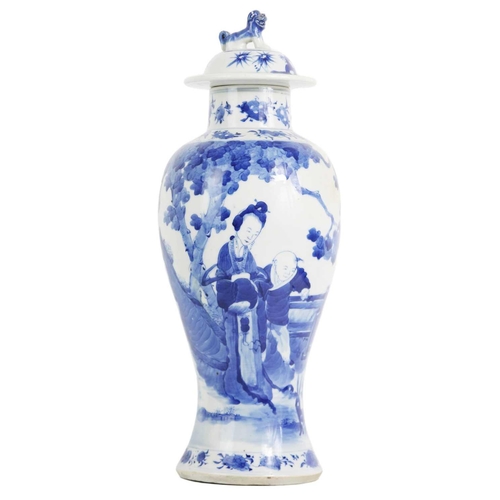 606 - A Chinese blue and white porcelain vase and cover, Qing Dynasty, late 19th century. The cover surmou... 