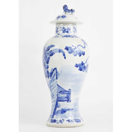 606 - A Chinese blue and white porcelain vase and cover, Qing Dynasty, late 19th century. The cover surmou... 