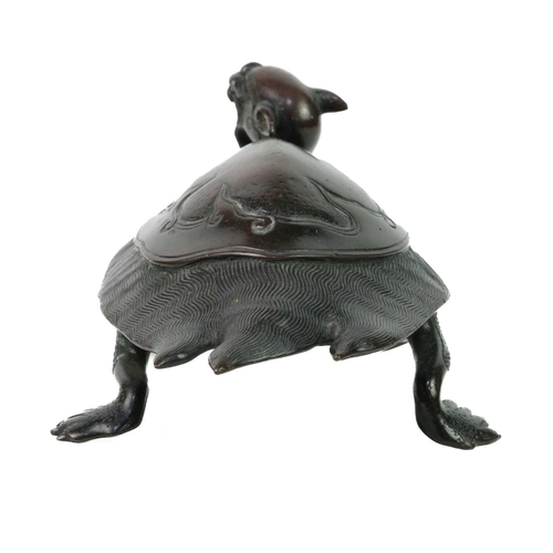 61 - A Chinese bronze model of a turtle, 19th century. Of Longevity and Tenacity, upturned stylized head,... 