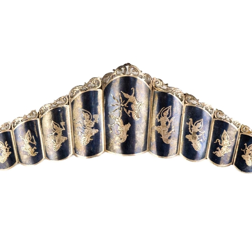 618 - A Siamese sterling silver niello bracelet, 20th century. Stamped on reverse 'STERLING, MADE IN SIAM'... 