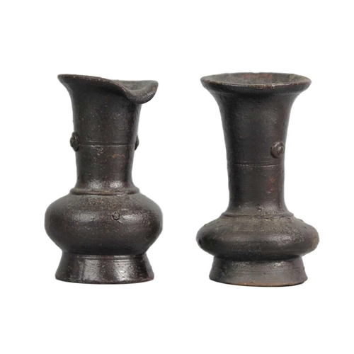 625 - Two Chinese black painted pottery vases, Qing Dynasty. Height 13.5cm, width 7cm. (2)