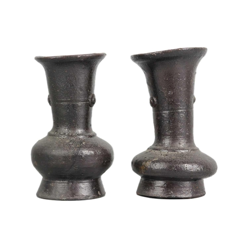 625 - Two Chinese black painted pottery vases, Qing Dynasty. Height 13.5cm, width 7cm. (2)