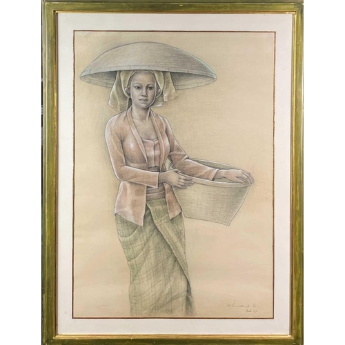 673 - I. Wayan LOTRA (XX-XXI) Pastel on paper, signed. Balinese girl 'Bali 1991', 68.5 x 48cm.