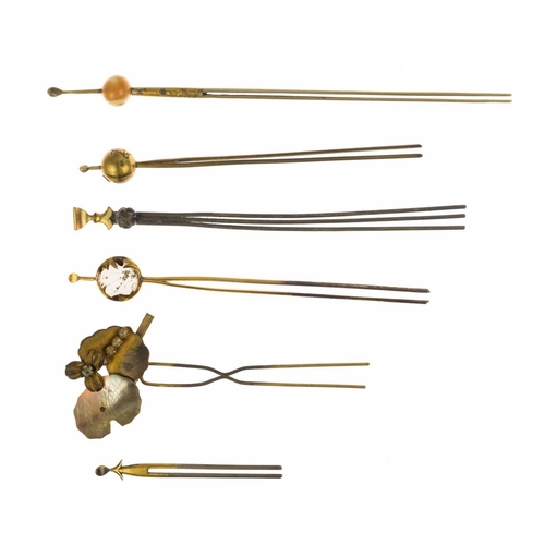 680 - Twelve various Japanese metal and hardstone kanzashi, 19th/20th century. Largest length 17cm. (12) F... 