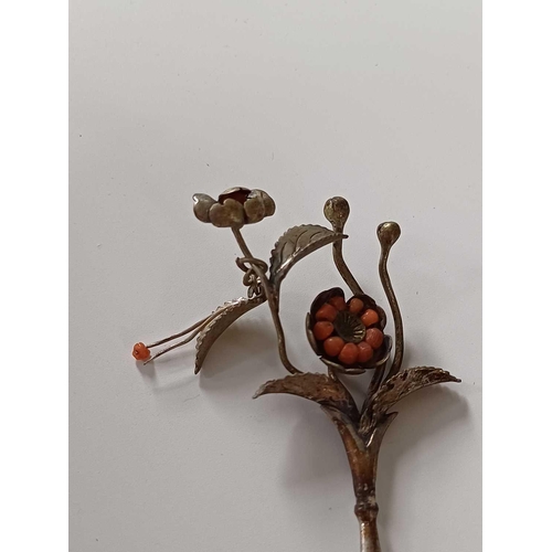 682 - Twelve various Japanese metal, coral and hardstone kanzashi, 19th/20th century. Largest length 17.4c... 