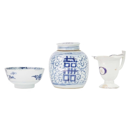 75 - A Chinese blue and white ginger jar, 19th century. Height 17cm, width 13.5cm, a Chinese blue and whi... 