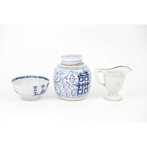 75 - A Chinese blue and white ginger jar, 19th century. Height 17cm, width 13.5cm, a Chinese blue and whi... 