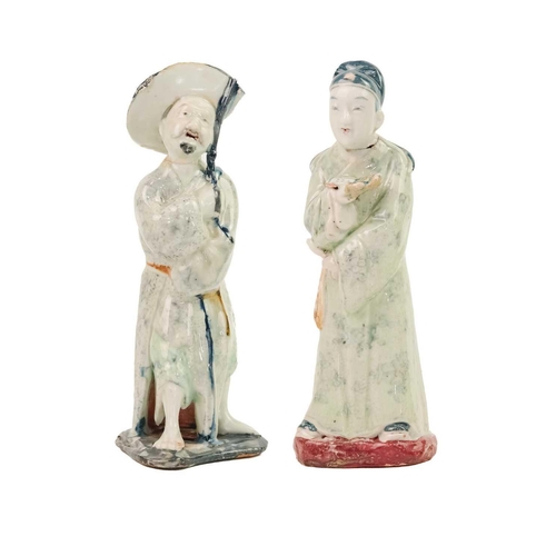 77 - A pair of Chinese celadon figures, 19th century. Height 17cm. (2) Provenance: The Michael J. Hickman... 