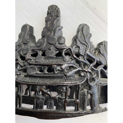 79 - A Chinese bronze scholars brush stand, late Ming Dynasty, 17th century. With pierced decoration incl... 