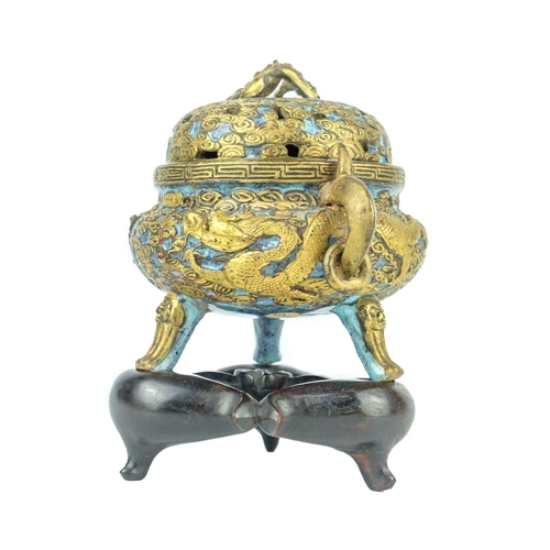 80 - A rare Chinese porcelain censer, Qianlong mark and period. The lustre glaze repousse decorated in gi... 