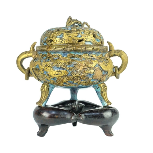 80 - A rare Chinese porcelain censer, Qianlong mark and period. The lustre glaze repousse decorated in gi... 