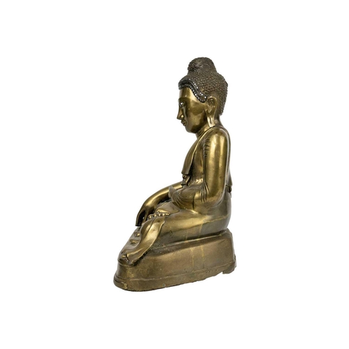 90 - A large Chinese bronze model of Buddha. Seated on a plinth base, height 38.5cm, width 31.5cm, depth ... 