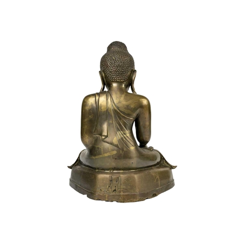 90 - A large Chinese bronze model of Buddha. Seated on a plinth base, height 38.5cm, width 31.5cm, depth ... 