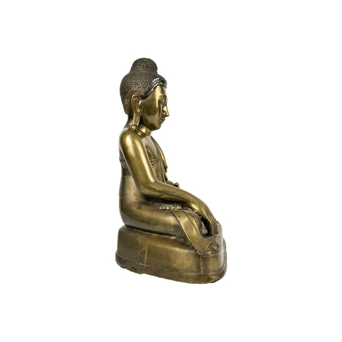 90 - A large Chinese bronze model of Buddha. Seated on a plinth base, height 38.5cm, width 31.5cm, depth ... 