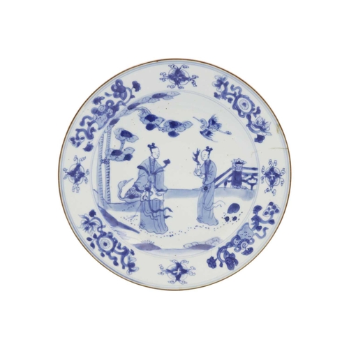 96 - A Chinese blue and white porcelain plate, Qianlong period, 18th century. With a large floral spray t... 