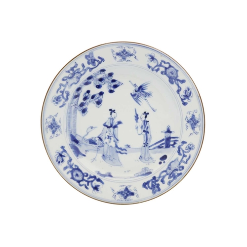 96 - A Chinese blue and white porcelain plate, Qianlong period, 18th century. With a large floral spray t... 