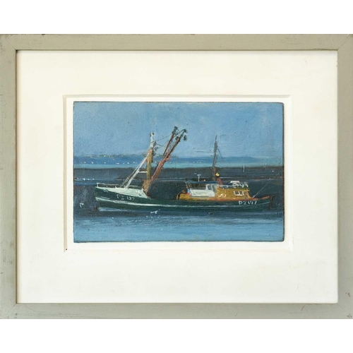 117 - Robert JONES (1943) Beam Trawler, Newlyn Oil on board, signed and inscribed to verso, 17 x 26cm, 35 ... 