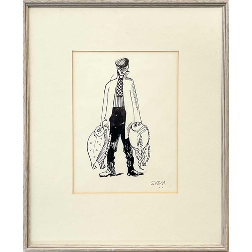 126 - Sven BERLIN (1911-1999) The Fish Seller Pen and ink on paper Signed 24cm x 17cm