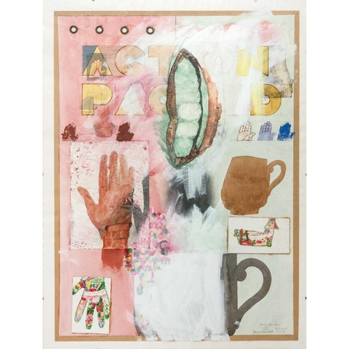 136 - Francis HEWLETT (1930-2012) Action-Packed Mixed media and collage, signed and titled, dated 11.1.71,... 