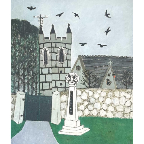 139 - Joan GILLCHREST (1918-2008) Sancreed - The Church and Memorial Oil on board Initialled Orion Gallery... 