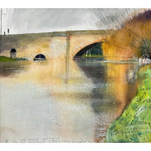 142 - Kurt JACKSON (1961) Halfpenny Bridge, Lechlade (2004) Mixed media on card, signed, inscribed and dat... 