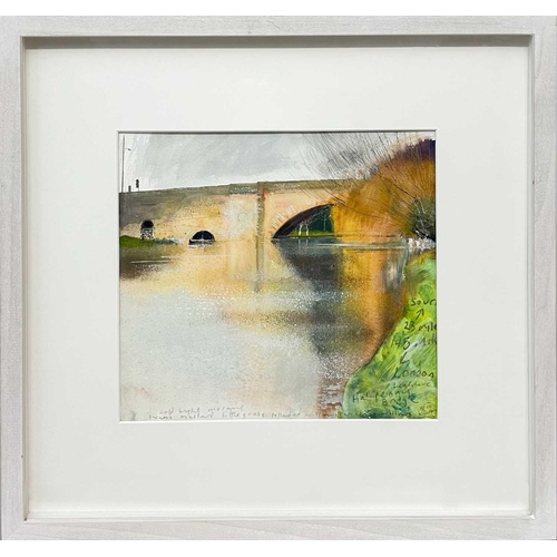 142 - Kurt JACKSON (1961) Halfpenny Bridge, Lechlade (2004) Mixed media on card, signed, inscribed and dat... 