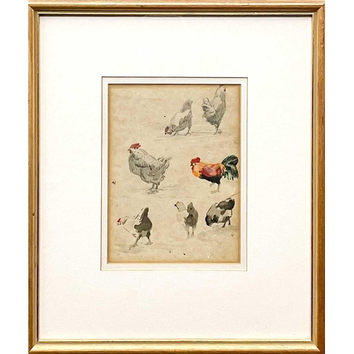 149 - John Gutteridge SYKES (1866-1941) Chickens, circa 1930 Three individually framed works, each 12.5 x ... 