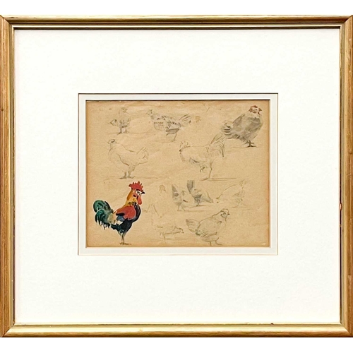 149 - John Gutteridge SYKES (1866-1941) Chickens, circa 1930 Three individually framed works, each 12.5 x ... 