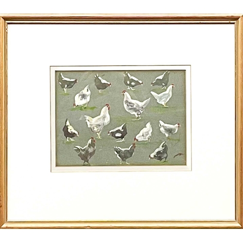 149 - John Gutteridge SYKES (1866-1941) Chickens, circa 1930 Three individually framed works, each 12.5 x ... 