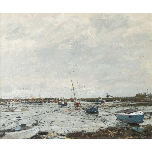 151 - Ken HOWARD (1932-2022) Low Tide, Newlyn Harbour Oil on canvas board, signed, 50 x 60cm, framed 67 x ... 