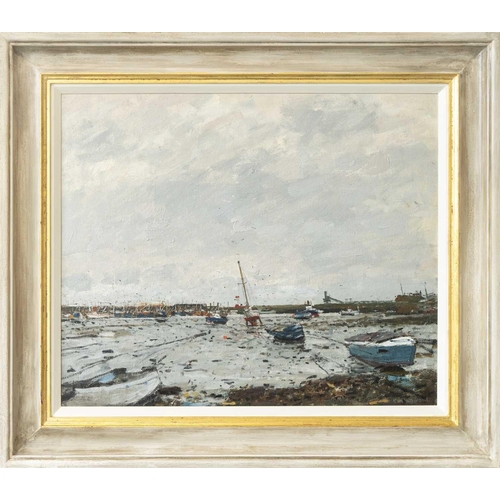 151 - Ken HOWARD (1932-2022) Low Tide, Newlyn Harbour Oil on canvas board, signed, 50 x 60cm, framed 67 x ... 