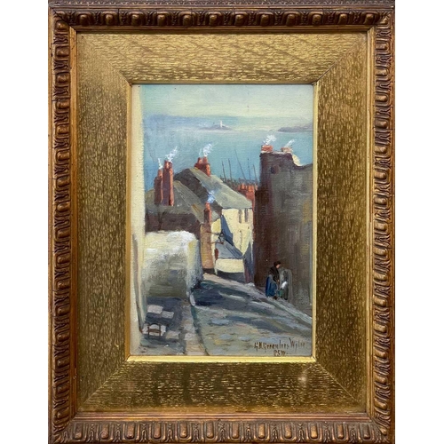 155 - Georgina Greenlees WYLIE (1849-1932) St Ives Oil on canvas Signed 21cm x 15cm, 34.5cm x 27cm with th... 